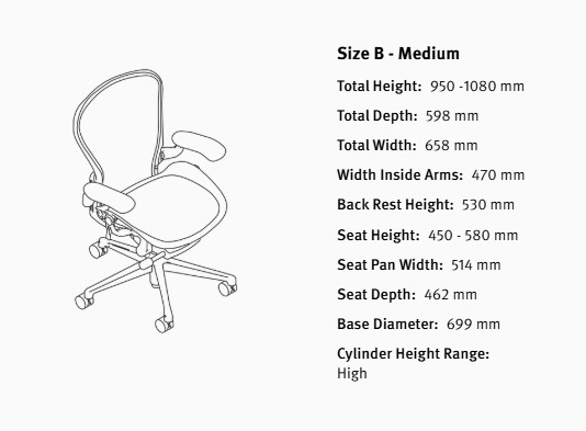 new Aeron – Onyx מידות